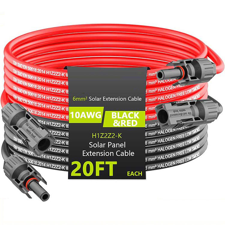 ソーラー延長ケーブル 20FT 10AWG (6mm2) ソーラーパネル延長ワイヤー